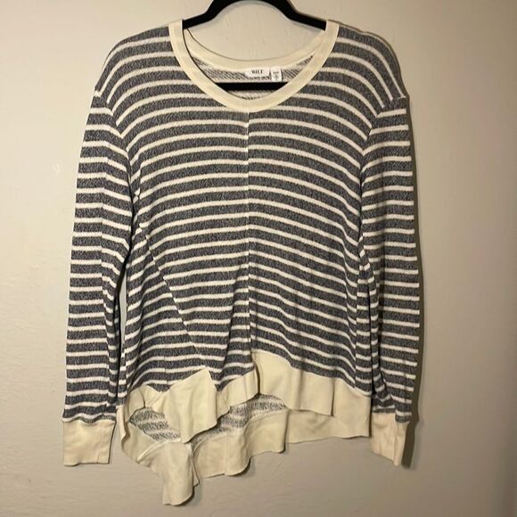 WILT Crew Neck Mauve Asymmetrical Sweatshirt strip grey/white size S - Picture 1 of 4